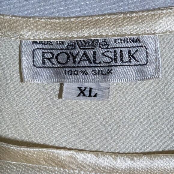 Vtg 1980s Royal Silk Beige Cap Sleeve 100% Silk Minimalist Shell Blouse Sz XL - Picture 4 of 4